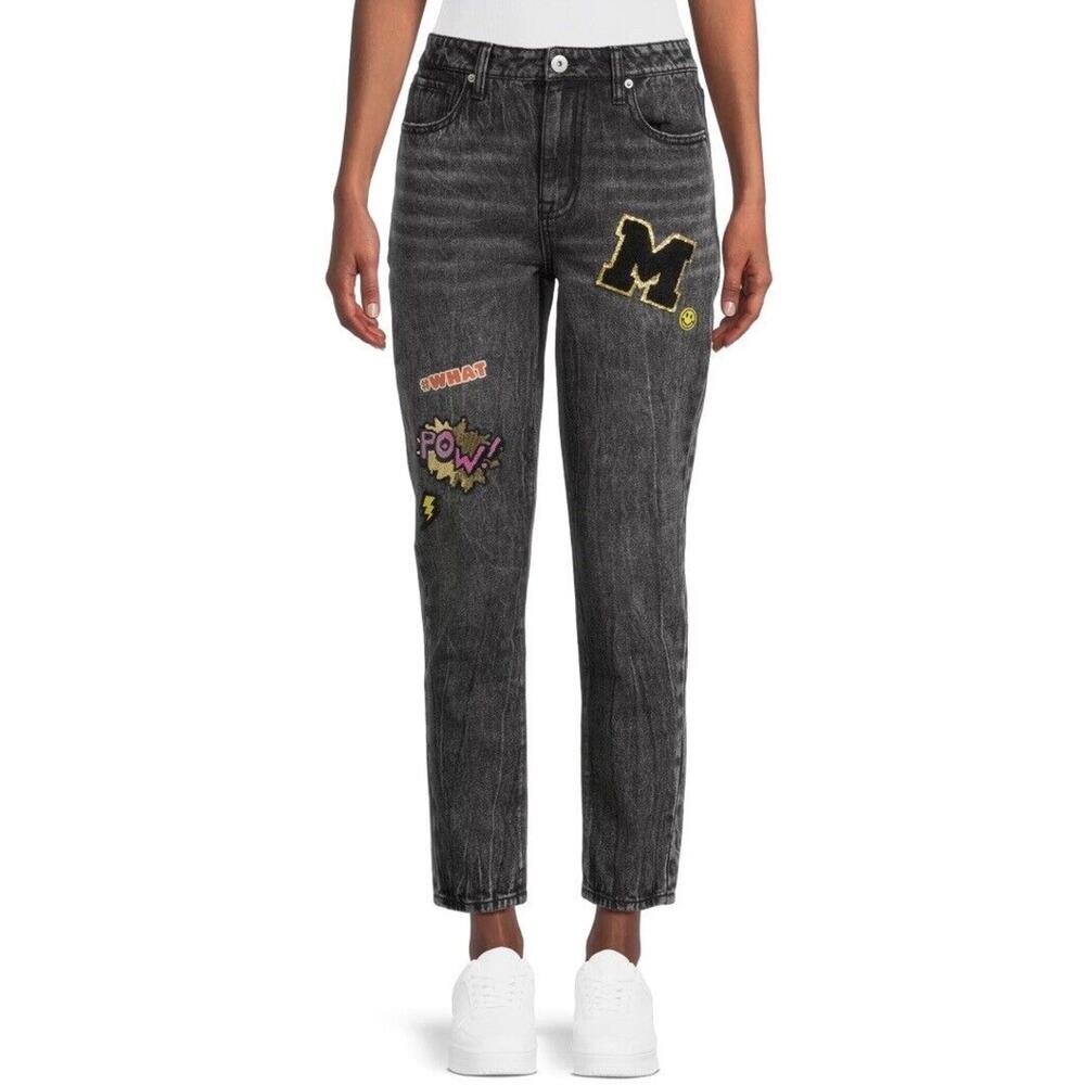 No Boundaries Size 15 Women's Patchwork Black Faded Jean Super High Rise Mom
